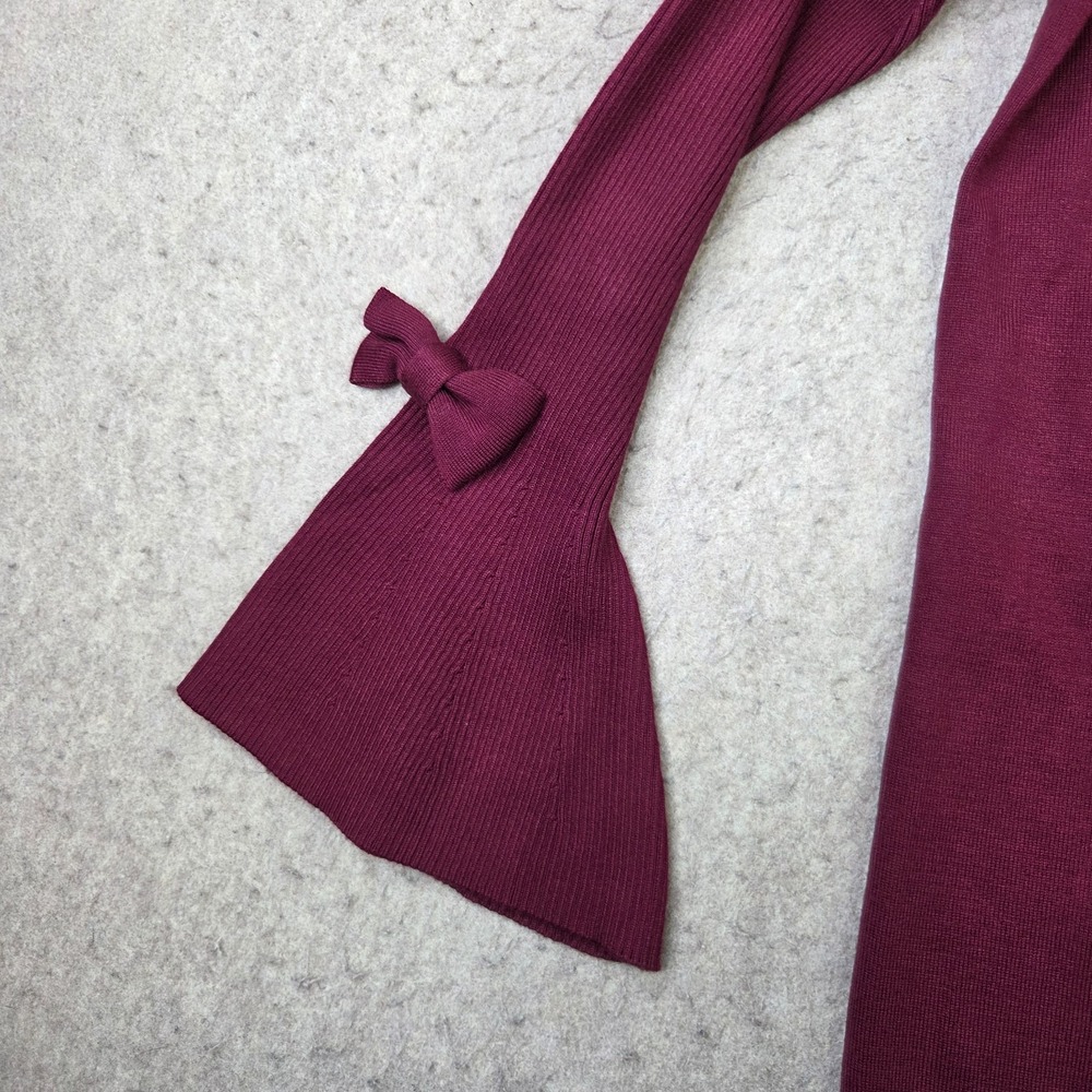 Karl Lagerfeld Paris Sweater Womens L Red Bow Sleeve Nylon Rayon Blend NEW - Picture 2 of 9